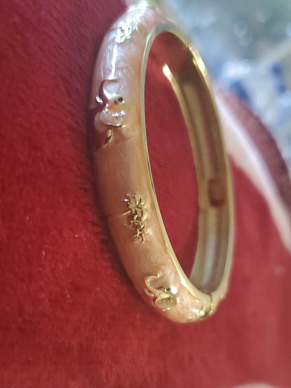 Coach Pink Enamel Gold-Tone Floral Bangle